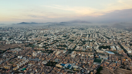 Aerial view of the City of Lima with the districts of Surco, San Borja and Villa Maria del triunfo...