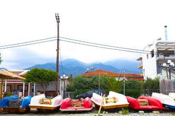 Fishing docks with boat catamaran docking on the coast