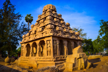 Yudhishthir Chariot - Five Rathas or Panch Rathas are UNESCO World Heritage Site located at Great South Indian architecture. World Heritage in South India, Tamil Nadu, Mamallapuram or Mahabalipuram