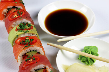 Japanese food sushi and rolls, healthy lifestyle concept