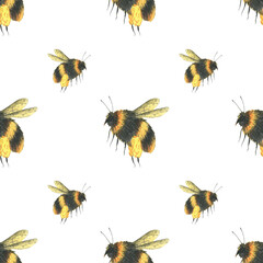 seamless pattern with bumblebees on a white background