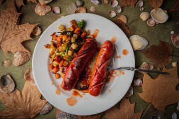 Still life- the bratwurst on the grill