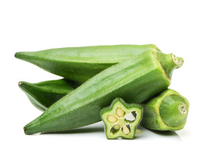 Fresh young okra isolated on white background 
