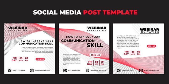 Social media post template. Set of Social media abstract design. Webinar invitation banner with red and white.