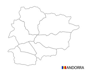 Andorra map, black and white detailed outline regions of the country.