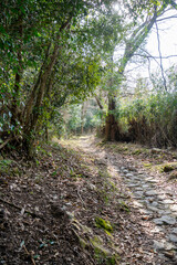 奈良県奈良市天石立神社境内柳生戸岩谷の巨石一刀石のある柳生町の登山道。鬼滅の刃聖地巡礼。
