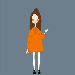 Girl in an orange dress waving