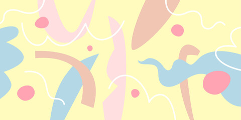 Modern poster. Different shapes in Doodle style. Abstract spots on the background.