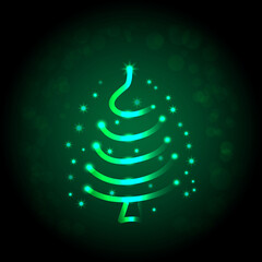 Beautiful shining Christmas tree. vector illustration with stars and bokeh effect for Christmas and New Year greeting cards, banners, wallpapers and leaflets