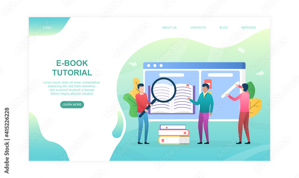 Poster e-book tutorial abstract concept. flat cartoon vector illustration. website, web page, landing page 