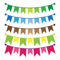 Colorful bunting and garland set isolated on white