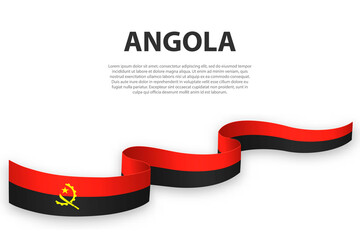 Waving ribbon or banner with flag of Angola