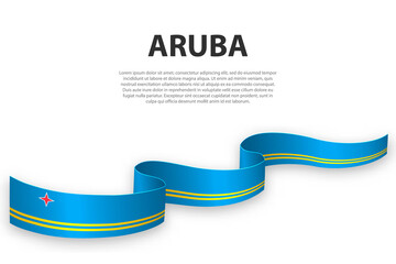 Waving ribbon or banner with flag of Aruba