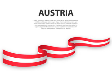 Waving ribbon or banner with flag of Austria. - obrazy, fototapety, plakaty