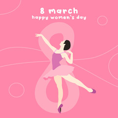 ballet dancer in pink tutu, happy women`s day, 8 march