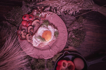 Dark photo style. Homemade food- still life