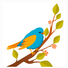 Two blue tits sitting at blossoming