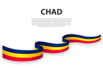 Waving ribbon or banner with flag of Chad