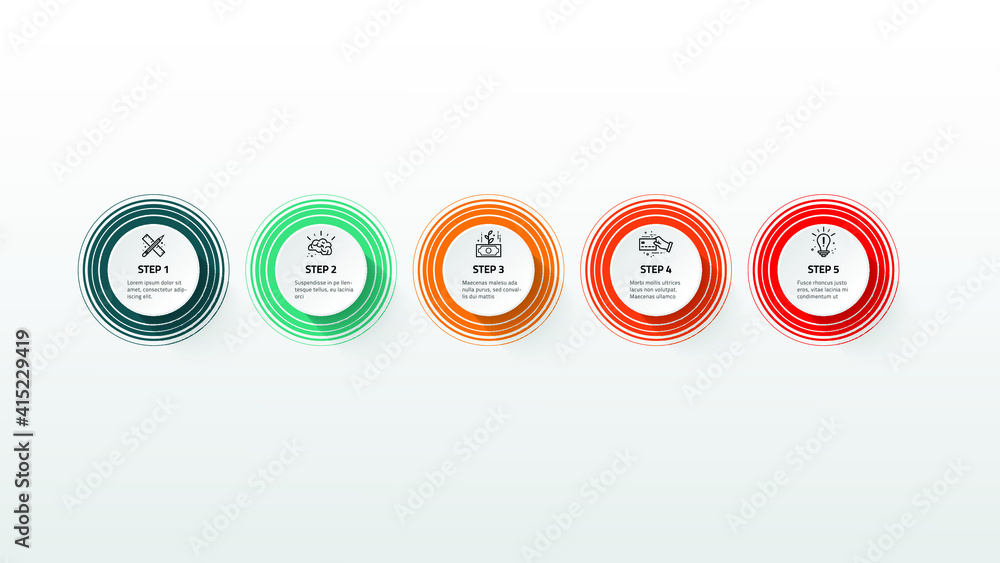 Poster business infographics timeline design template with icons and 5 steps. can be used for workflow layo