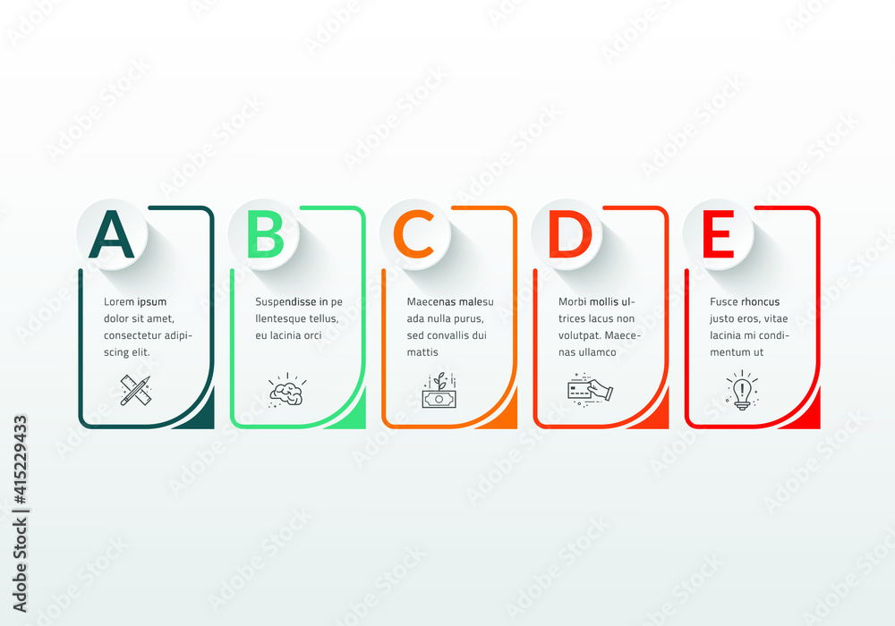 Poster business infographics timeline design template with icons and 5 steps. can be used for workflow layo