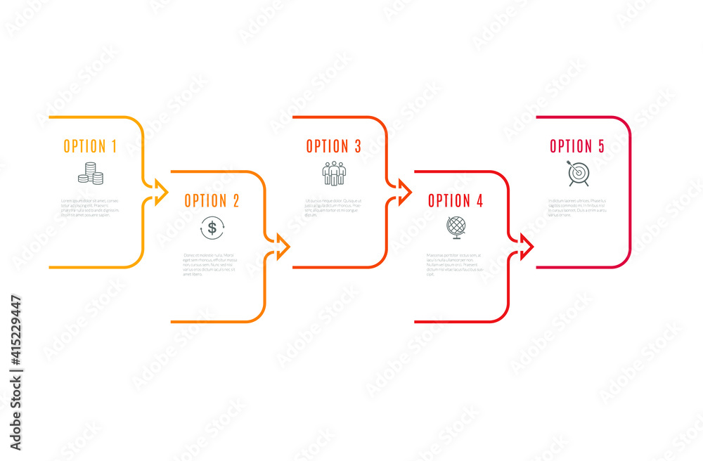 Poster business infographics timeline design template with icons and 5 steps. can be used for workflow layo