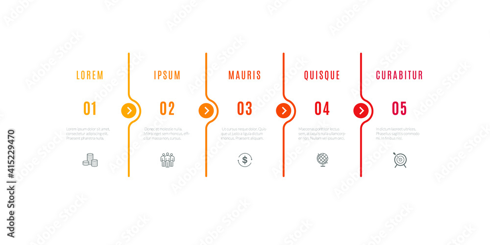 Poster business infographics timeline design template with icons and 5 steps. can be used for workflow layo