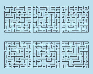 Collection of vector template maze, puzzle. Abstract square labyrinth. Educational game. Maze conundrum. 