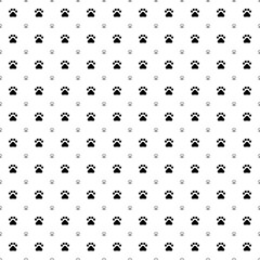 Square seamless background pattern from geometric shapes are different sizes and opacity. The pattern is evenly filled with black pet symbols. Vector illustration on white background