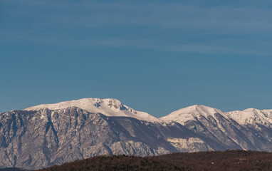 Molise, Mainarde. Winter panorama. The Mainarde mountain range extends along the border between...