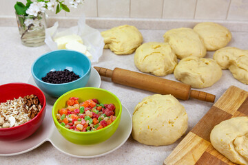 Easter cake Kraffin, raw dough before setting in the oven, top view
