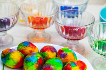 Easter eggs, process of painting in different ways, bright, colorful Easter eggs