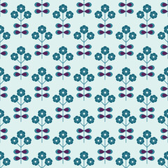 Geometric Scandinavian Daisy Floral Pattern Background. Teal and Purple Print.