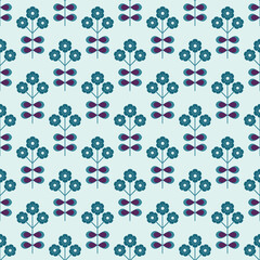 Geometric Scandinavian Daisy Floral Pattern Background. Teal and Purple Print.