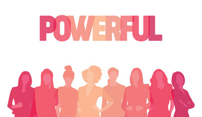 Powerful successful women abstract silhouette illustration, business women figure colorful vector logo design