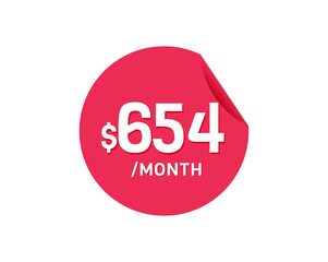 $654 Dollar Month. 654 USD Monthly sticker
