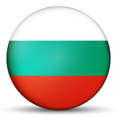Glass light ball with flag of Bulgaria. Round sphere, template icon. Bulgarian national symbol. Glossy realistic ball, 3D abstract vector illustration highlighted on a white background. Big bubble.