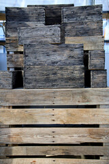 Stack of old wooden boxes on top of each other