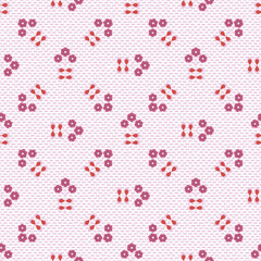 Geometric Scandinavian Trio Daisies Pattern Background. Pink and Red Print.