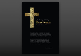 Black Funeral Notice Condolence Card Layout with Golden Cross