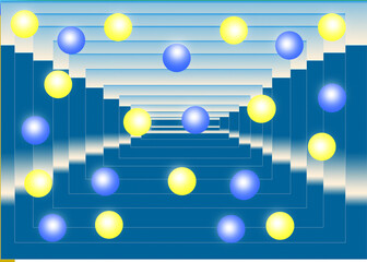 Balls on a background of colored rectangles