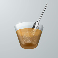 Sugar free. Sugar is poured into a transparent glass, turning into a silhouette of a skull. The concept of harm from sweet. Vector illustration. 