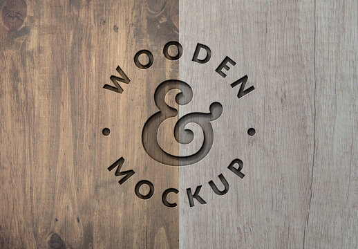 Wood Engraved Logo Mockup