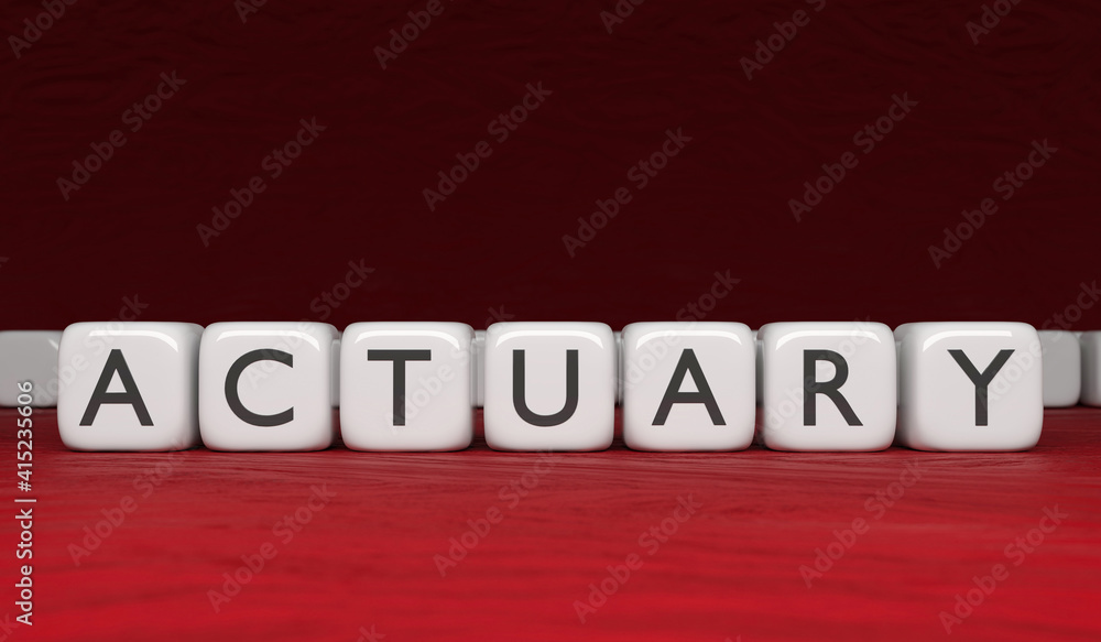 Fototapete actuary word on white cubes in black letters on a red background. 3d rendering.