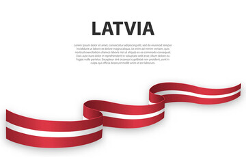 Waving ribbon or banner with flag of Latvia