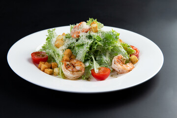 Seafood Caesar Salad with Shrimps, Salad Leaf, Croutons,