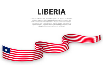 Waving ribbon or banner with flag of Liberia