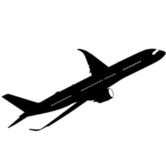 Silhouette passenger aircraft on a white background