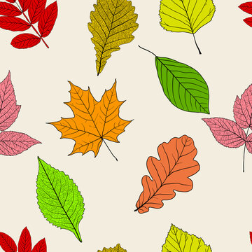 Seamless background with sketch leaves or background