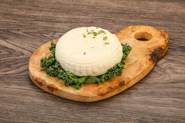 Caucasian suluguni round cheese piece