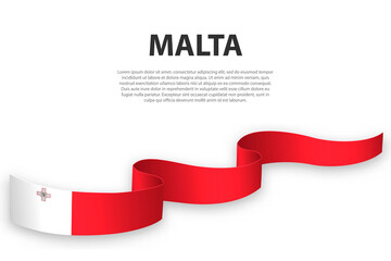 Waving ribbon or banner with flag of Malta